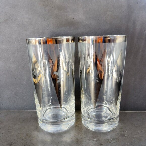 Dorothy Thorpe Silver Harlequin Diamond Fleur de Lis Glasses Highball Barware 4 - Picture 5 of 16